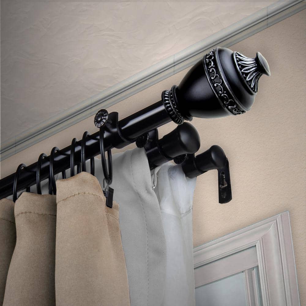 "13/16"" Dia Adjustable 48"" to 84"" Triple Curtain Rod in Black with Alfonso Finials" price history on PriceWatchPro