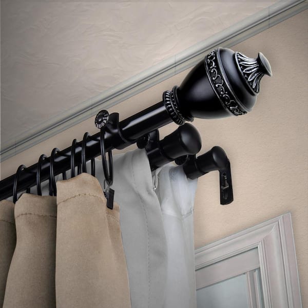 EMOH 13/16" Dia Adjustable 120" to 170" Triple Curtain Rod in Black with Alfonso Finials