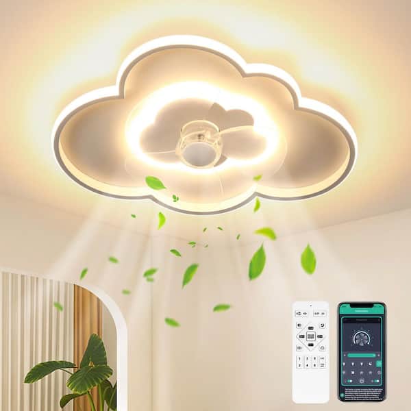 19.6 in. Integrated LED Modern Indoor White 6-Speeds Cloudy Shaped Flush Mount Ceiling Fan Light with Remote App Control