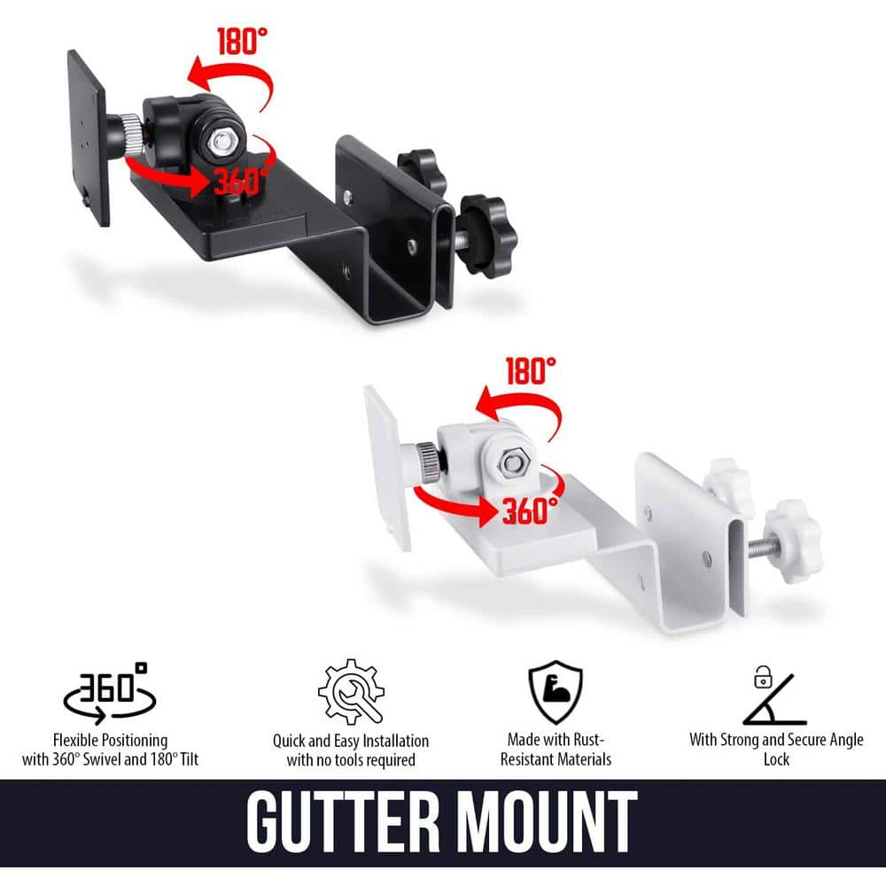 Universal Gutter Mount for Solar Panels and Security Cams, White