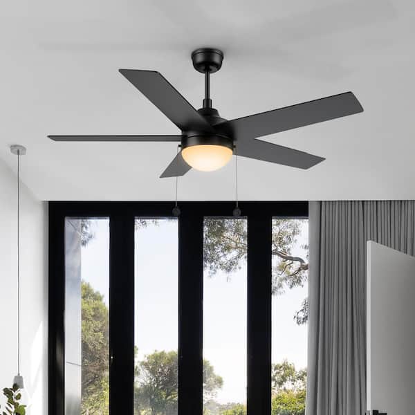 Zaire 52 in. Indoor Matte Black Downrod Standard 3-Speed DC Ceiling Fan with Dimmable LED and Pull Chain