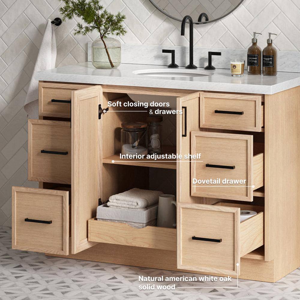 Kelly 49" Oak Single Sink Vanity with Carrara Marble Top