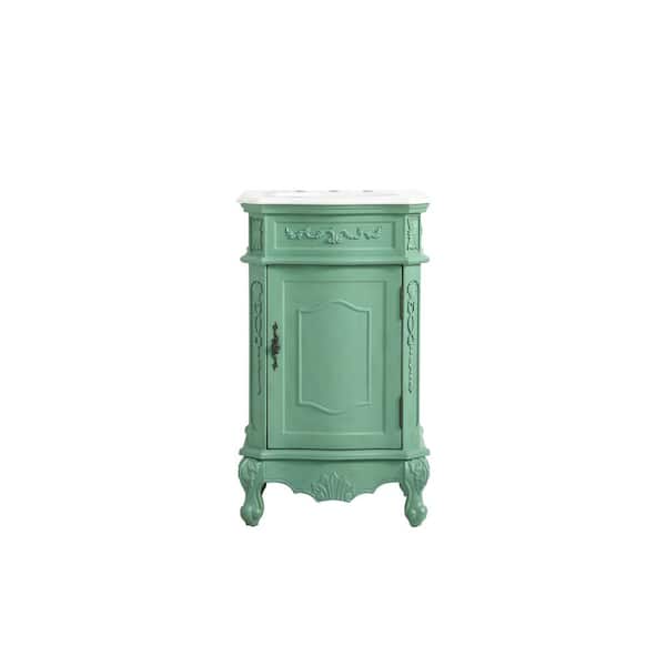 Unbranded Simply Living 21 in. W x 19 in. D x 36 in. H Bath Vanity in Vintage Mint with White And Brown Vein Marble Top
