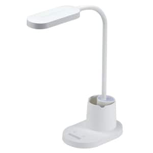 13 in. LED Craft Lamp with Storage Cup, White, Indoor, With Phone Holder, Flexible Head, USB Port