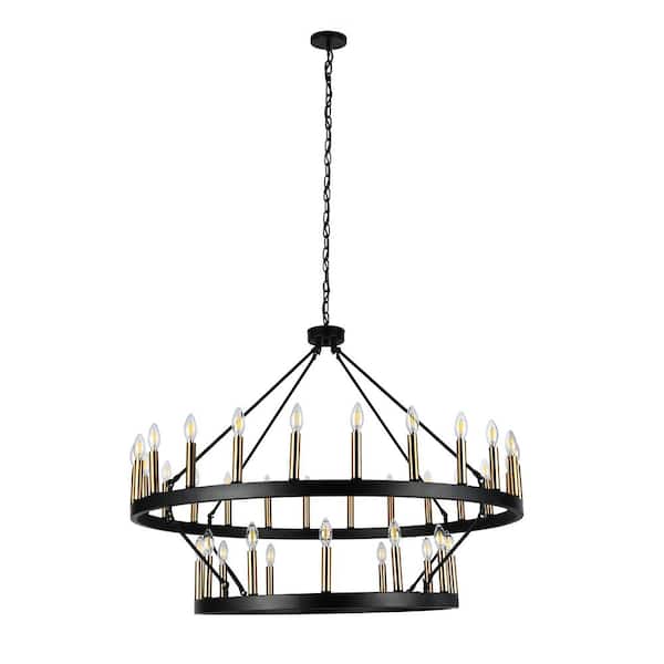 aiwen 36-Light Black 2-Tiers Candle Style Wagon Wheel Chandelier  WS-2WS036-BG - The Home Depot