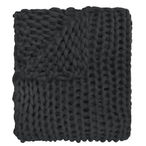 Chunky Knitted Charcoal Acrylic Throw Blanket