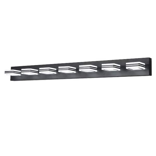 45.7 in. 7-Light Black LED Vanity Light Over Mirror with Frosted Acrylic Shade with 360° Rotatable Joint for Bathroom