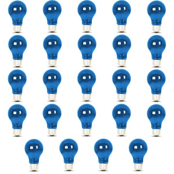 Feit Electric 25-Watt Equivalent A19 Dimmable Blue Colored Glass E26 Medium Base Incandescent Light Bulb (24-Pack)