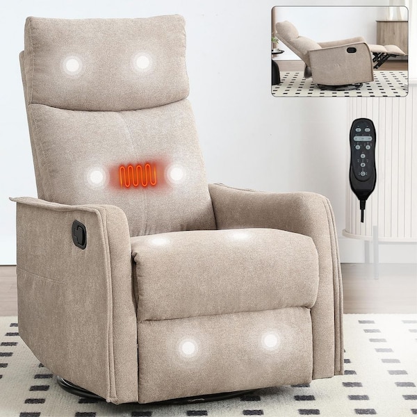 Khaki Polyester Swivel Metal Base Manual Recliner Chair with Massage and Heating Home Theater Recliner Rocking Chair