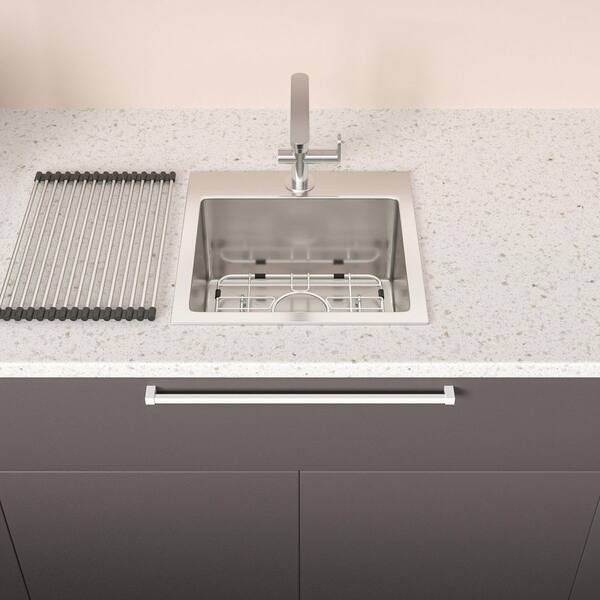 Dueyeeri - 15 in. Drop-in Single Bowl 16-Gauge Brushed Nickel Stainless Steel Kitchen Sink with Bottom Grids