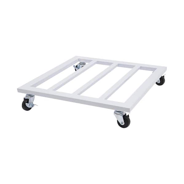 YIYIBYUS 16 in. White Square-Shaped Rolling Plant Stand Heavy-Duty Iron Plant Flower Pot Tray Stand with Universal Wheels