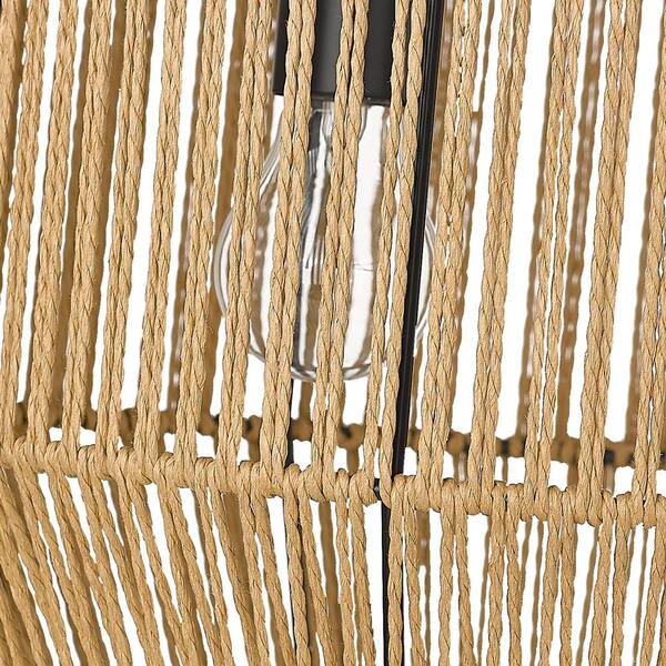 Golden Lighting - Marlee 3-Light Matte Black and Natural Raphia Rope Linear Pendant Light