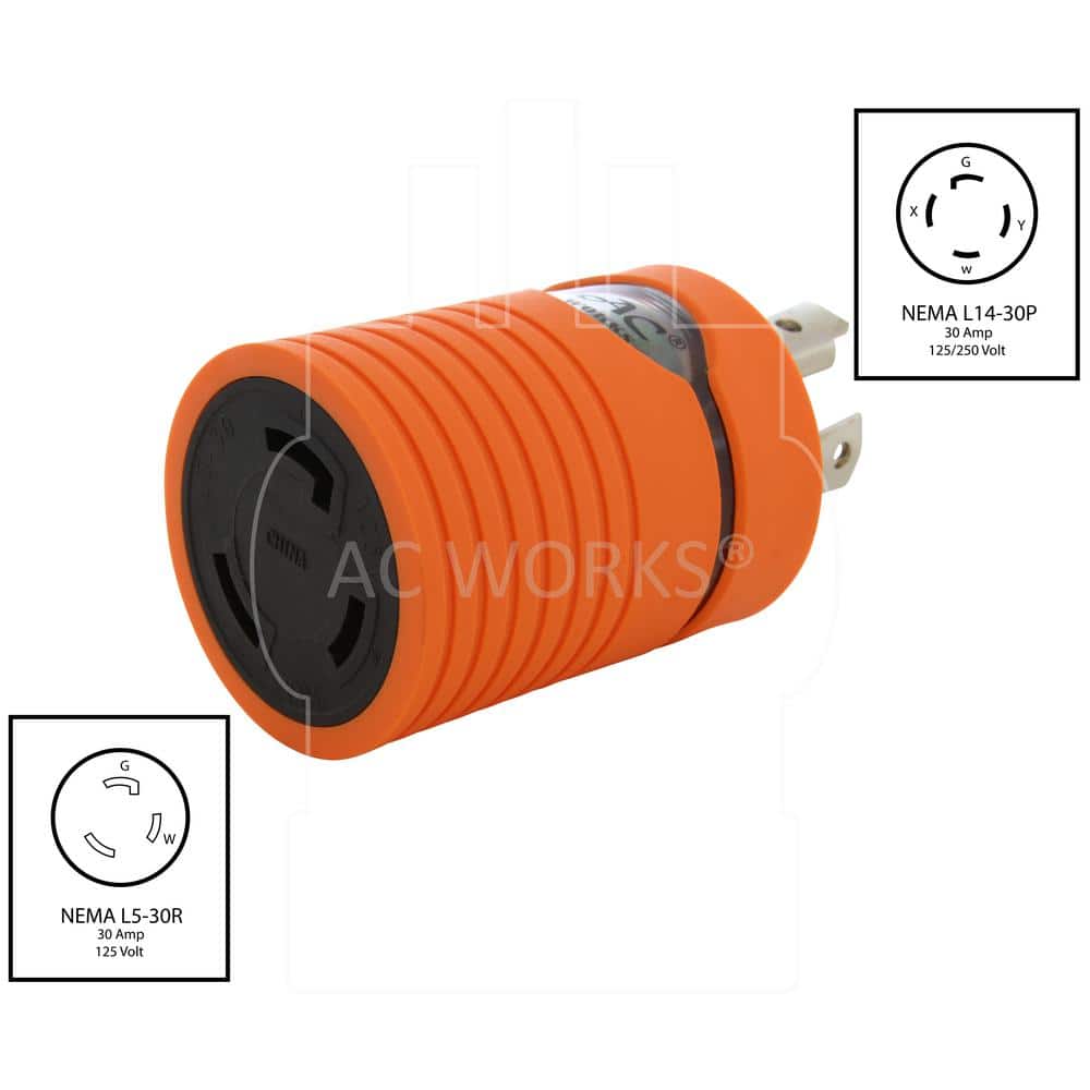 Locking Adapter NEMA L14-30P 30Amp 125/250Volt 4Prong Locking Plug to L5-30R 3Prong 30Amp Locking Female Connector - 1