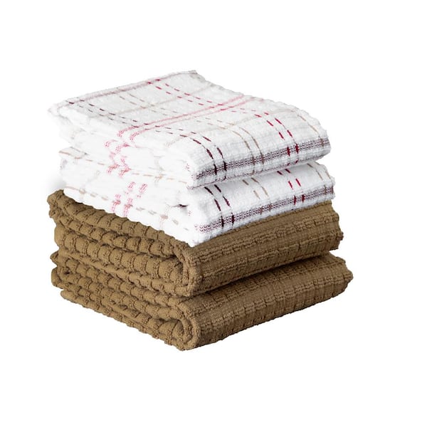 RITZ Royale Mocha Brown 4-Pack Solid and Coordinate Kitchen Towel Set