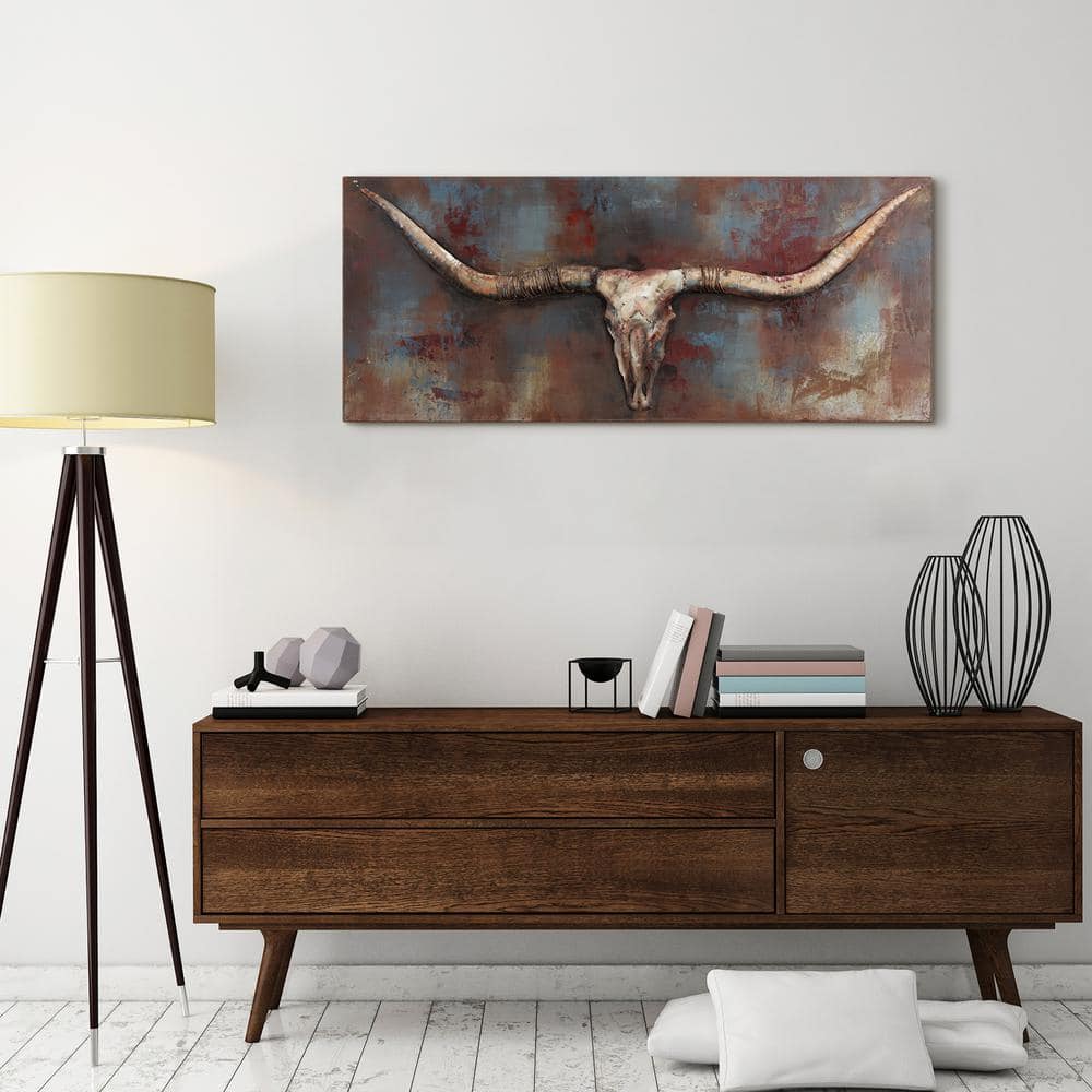 Empire Art Direct 48 in. x 20 in. "Long Horn" Mixed Media Iron Hand Painted Dimensional Wall Art