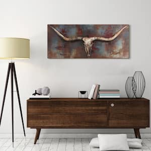 48 in. x 20 in. "Long Horn" Mixed Media Iron Hand Painted Dimensional Wall Art