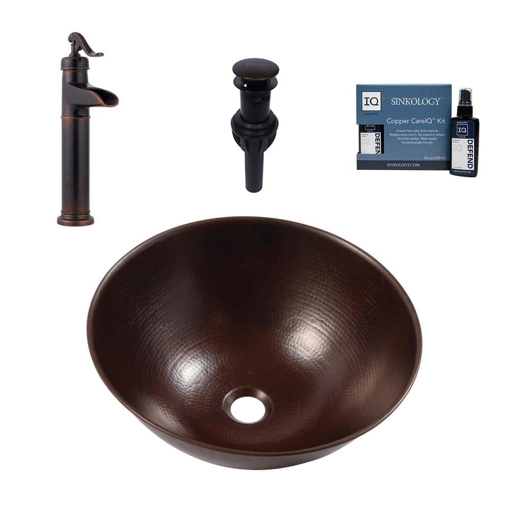 Hubble 16" Hand-Hammered Copper Vessel Sink with Faucet Kit