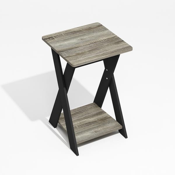 Furinno Modern 15.55 in. Grey Oak/Black Wood End Table