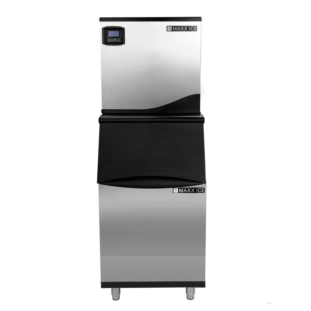 Maxx Ice 22 in W, Intelligent Series Modular Ice Machine, 361 lbs, Half Dice Ice Cubes, with Storage Bin, in Stainless Steel, Silver