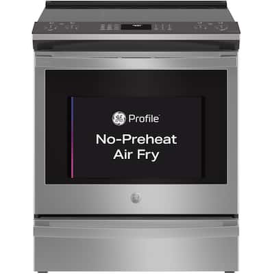 GE Profile 5.3 cu. ft. Electric Range with Steam-Cleaning Convection Oven and Air Fry in Stainless Steel Profile 5.3 cu. ft. Electric Range with Steam-Cleaning Convection Oven and Air Fry in Stainless Steel