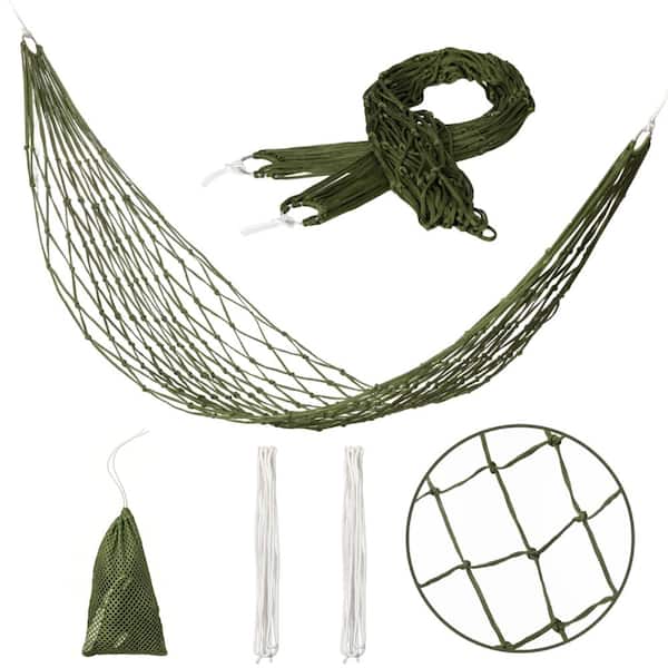 77 in. Rope Hammock Portable Outdoor Net Design Green 1-Piece