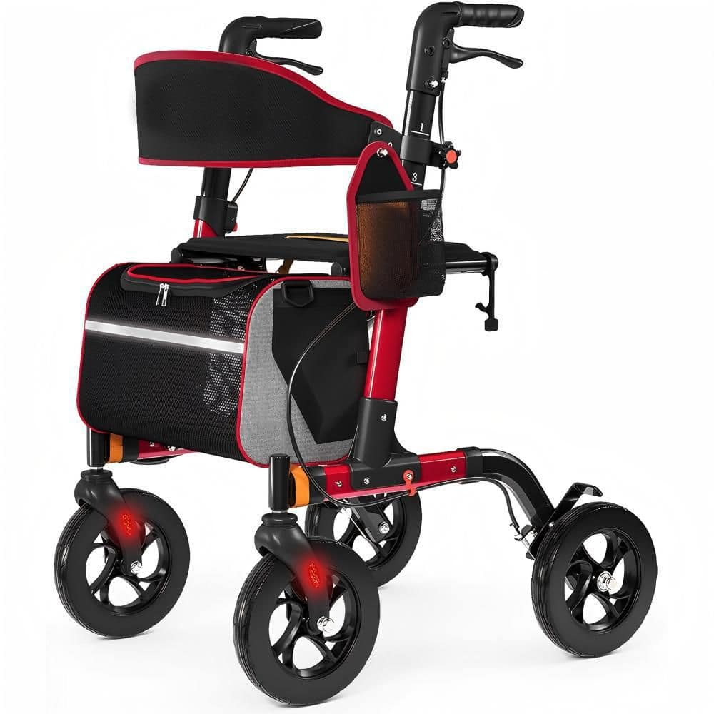 "Foldable Rollator Rolling Walker with 8"" All-Terrain Wheels, 18"" Big Seat, Seat, 6-Position Height, 350lb Capacity (Red)" price history on PriceWatchPro