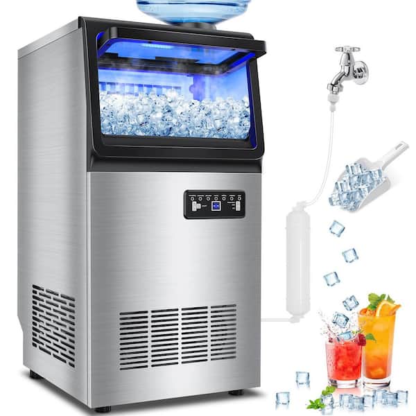14.17 in. 120 lbs. / 24H Full Size Cube Commercial Freestanding Ice Maker with 30 lbs. Storage Bin in Stainless Steel