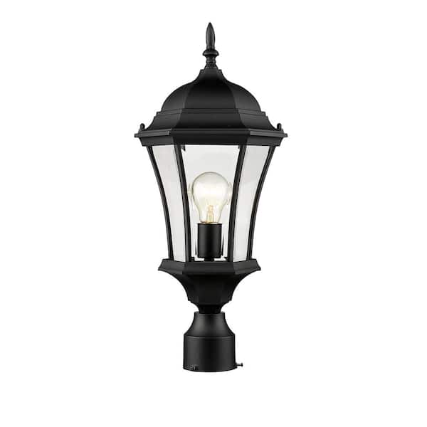 Wakefield 22 in. 1-Light Black Aluminum Hardwired Outdoor Weather Resistant Post Light Round Fitter w/No Bulb Included