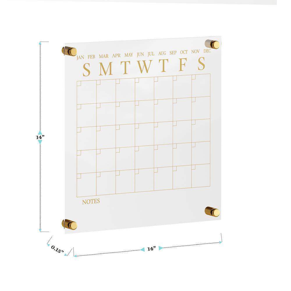 Clear Gold Acrylic Monthly Wall Calendar with Dry Erase Marker