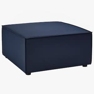 Saybrook Upholstered Aluminum Outdoor Ottoman with Navy Cushions