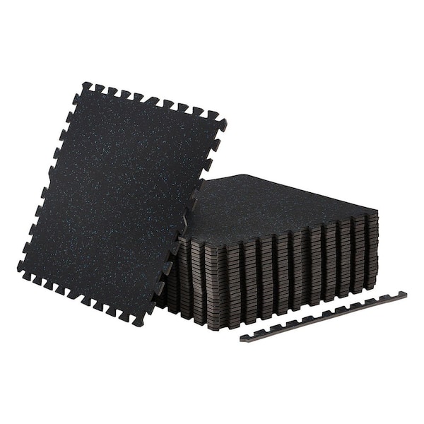 Puzzle Exercise Mat, 24 Piece Fitness Mats, 24 x 24 x 0.4 in., High-Density EVA Foam Mats, Interlocking Black 96 sq. ft.