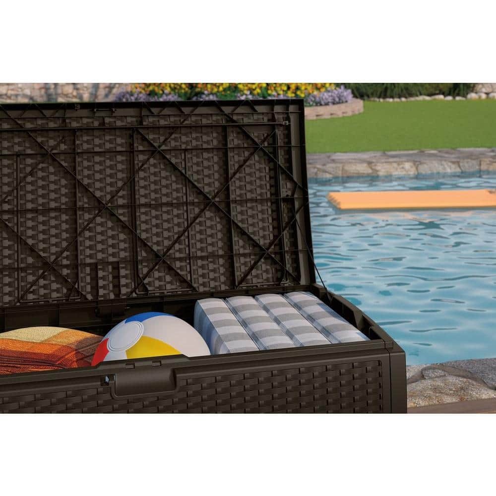Mocha Brown Wicker-Style Resin 73 Gallon Lockable Deck Box