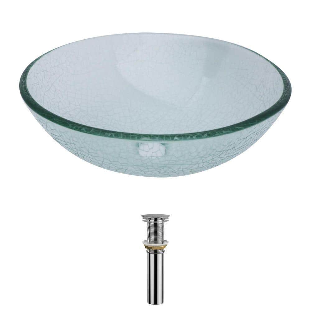 Kichae 16-1/2 in Round Vessel Bathroom Sink in Clear Glass and Emerald ...