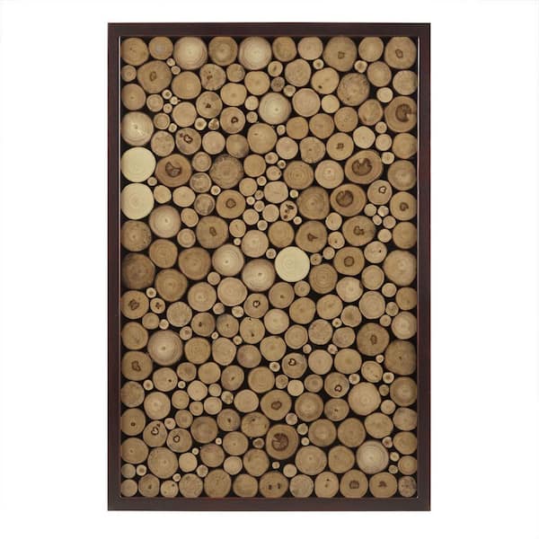 Miscool Anky 1-Piece Framed Art Print 20 in. x 30 in. Natural Wood Slice Mosaic Wall Decor