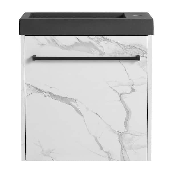 Boosicavelly 19.70 in. W x 9.90 in. D x 21.30 in. H Single Sink Wall Mounted Bath Vanity in Walnut with Black Resin Top