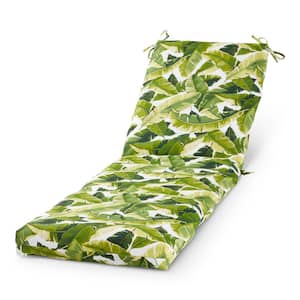 23 in. x 73 in. Outdoor Chaise Lounge Cushion in Palm Leaves White