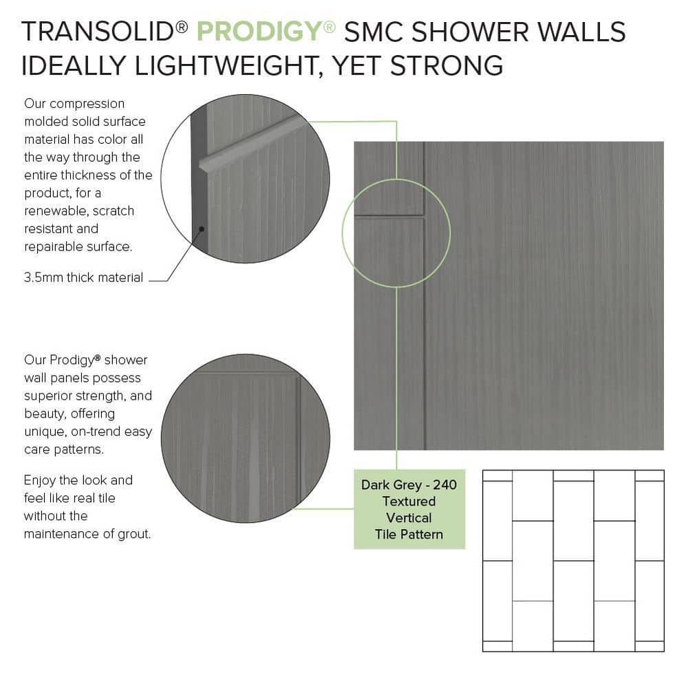 Prodigy 72" High Dark Grey Vertical Tile Shower Wall Kit