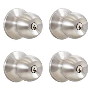 Stainless Steel Entry Door Knob with 8 KW1 Keys Keyed Alike (4-Pack)