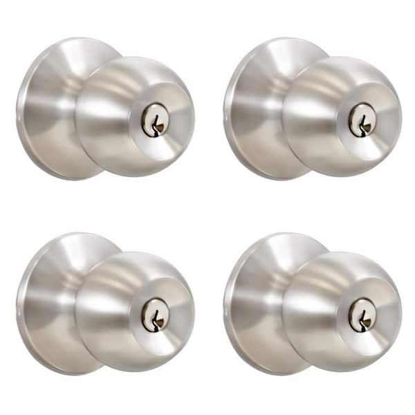Premier Lock Stainless Steel Entry Door Knob with 8 KW1 Keys Keyed Alike (4-Pack)