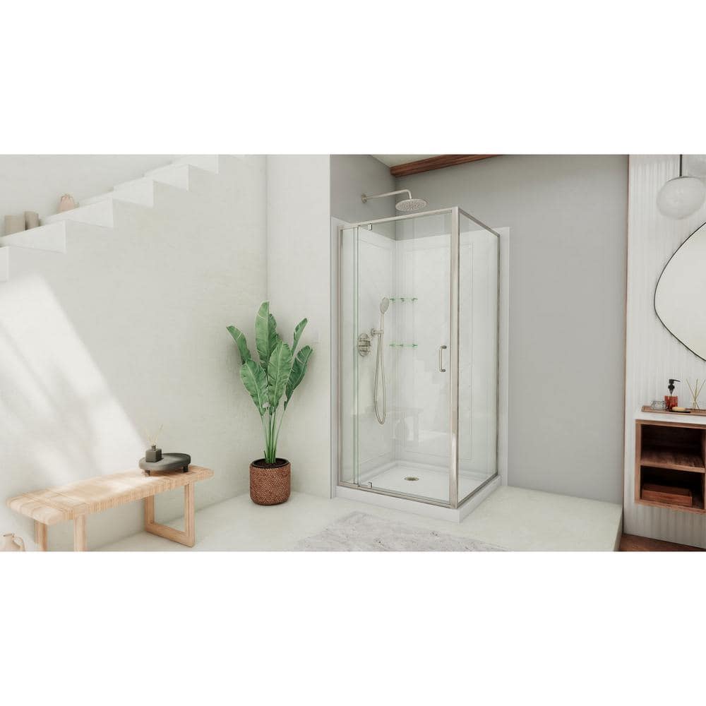 Flex 36" Square Frameless Shower Enclosure with Brushed Nickel Hardware