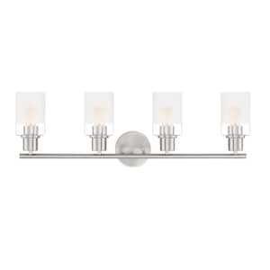 Cedar Lane 31 in. 4-Light Brushed Nickel Modern Vanity with Clear and Etched Glass Shades