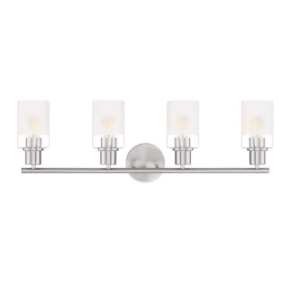 Designers Fountain Cedar Lane 31 in. 4-Light Brushed Nickel Modern Vanity with Clear and Etched Glass Shades