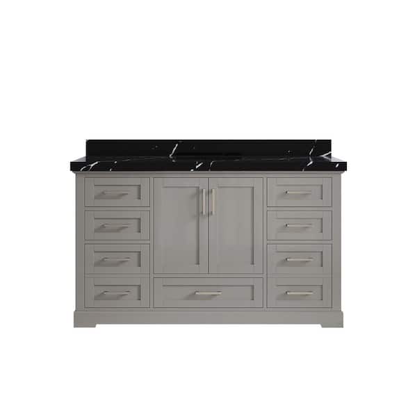 Willow Collections Boston 60 in. W x 22 in. D x 36 in. H Single Sink Bath Vanity in Elephant Gray with 2 in. Calacatta Black Qt. Top