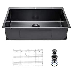 25 in. Kitchen Sink Workstation, 304 Stainless Steel Top Mount Sinks, Drop-In Single Bowl Farmhouse Basin, Accessories