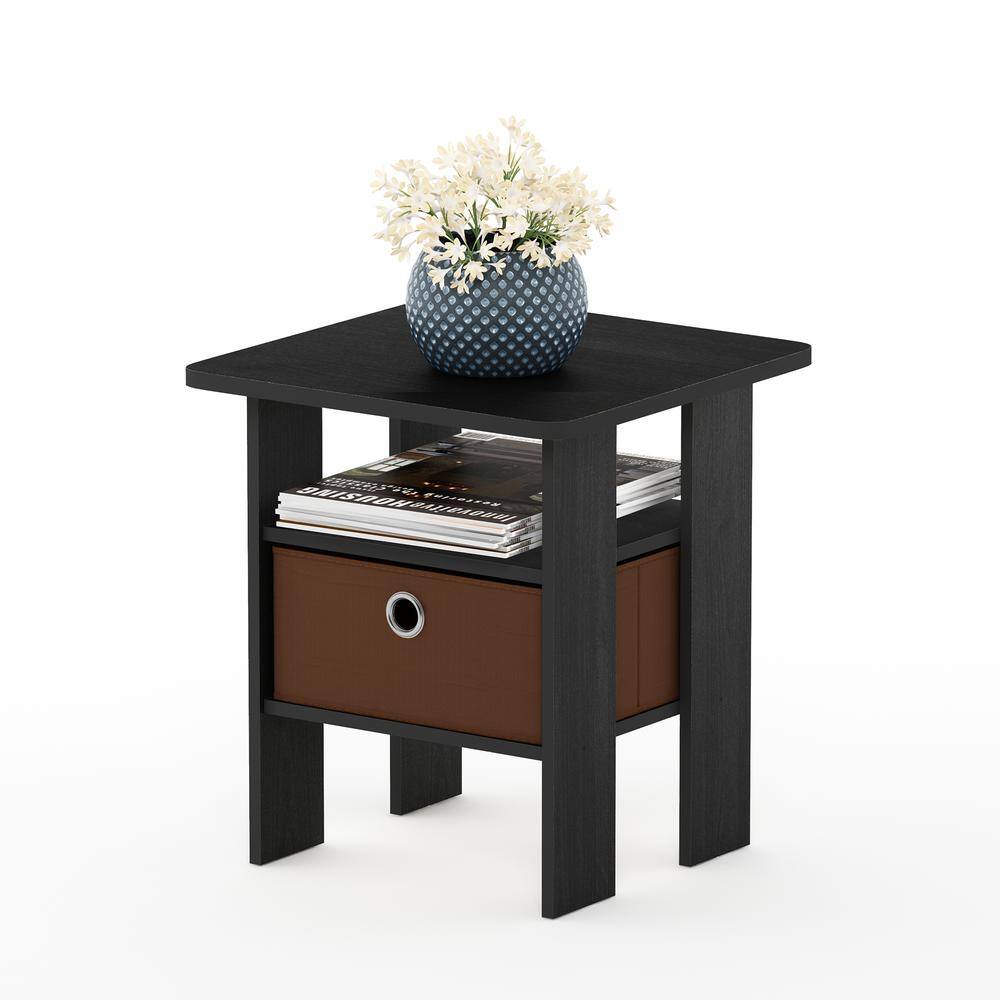 Americano Medium Brown Square End Table with Fabric Storage Bin