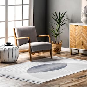 Camila Machine Washable Light Grey 4 ft. x 6 ft. Abstract Area Rug
