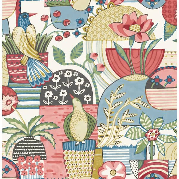 A-Street Prints Fika Rose Blissful Birds and Blooms Paper Glossy Non-Pasted Wallpaper Roll