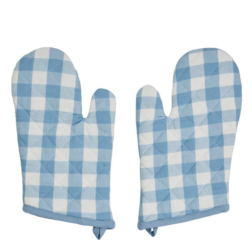 VHC BRANDS Annie Cotton Blue Oven Mitt (2-Pack)