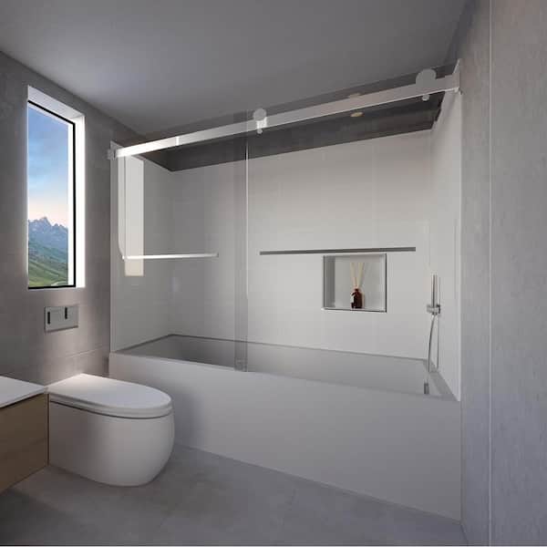 NuVo Dove Grey-Tetherow 60 in. L x 30 in. W x 83 in. H Rectangular Tub/ Shower Combo Unit in Chrome Right Drain