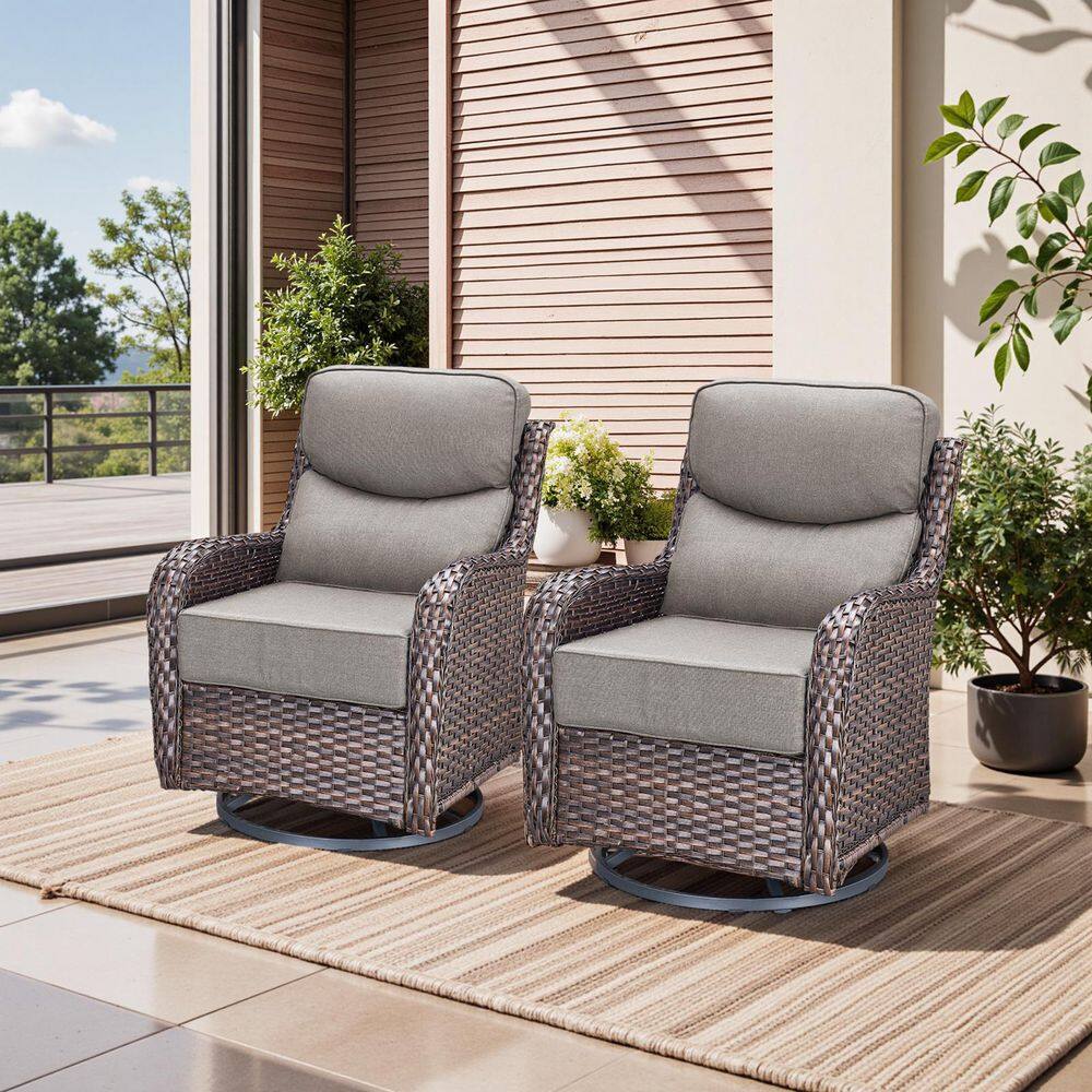 Holion Brown Swivel Wicker Outdoor Rocking Chair Patio Lounge Glider with 6 in. Thick Gray Cushions (2-Pack) price history on PriceWatchPro